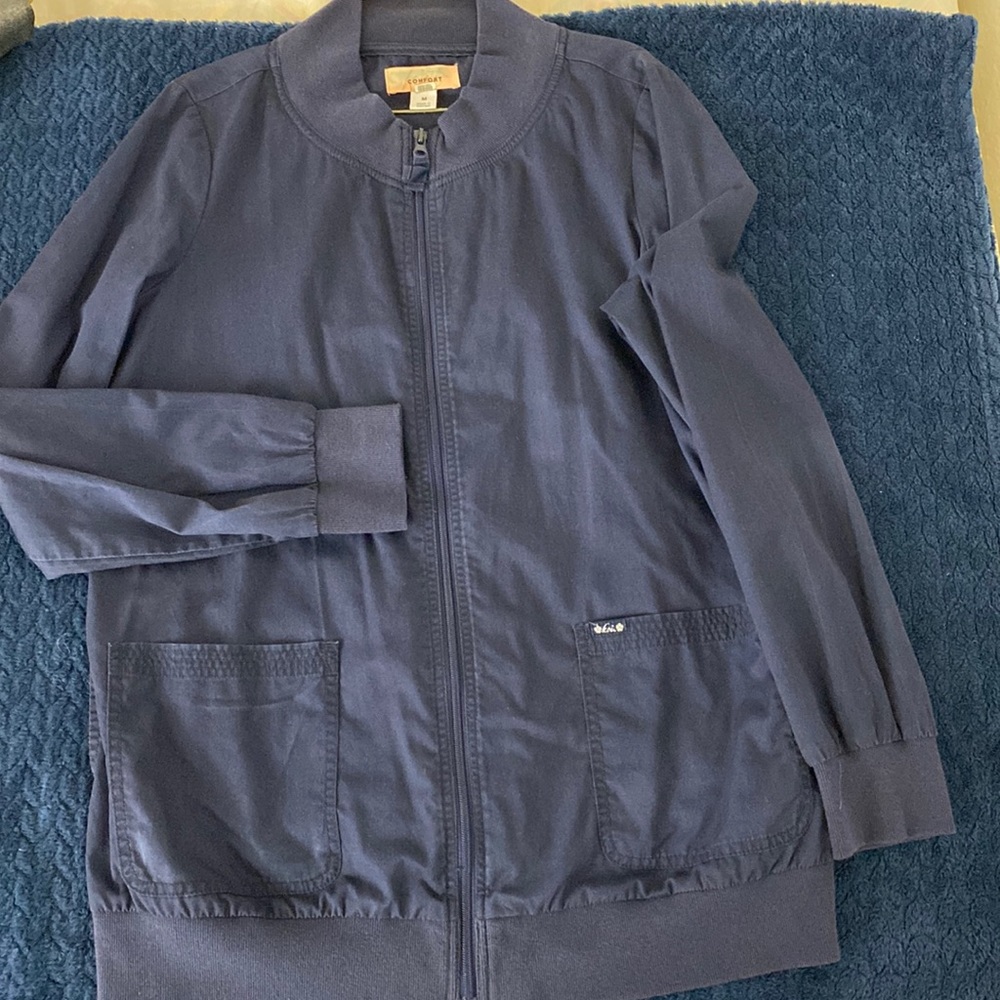 Koi, solid blue lab coat